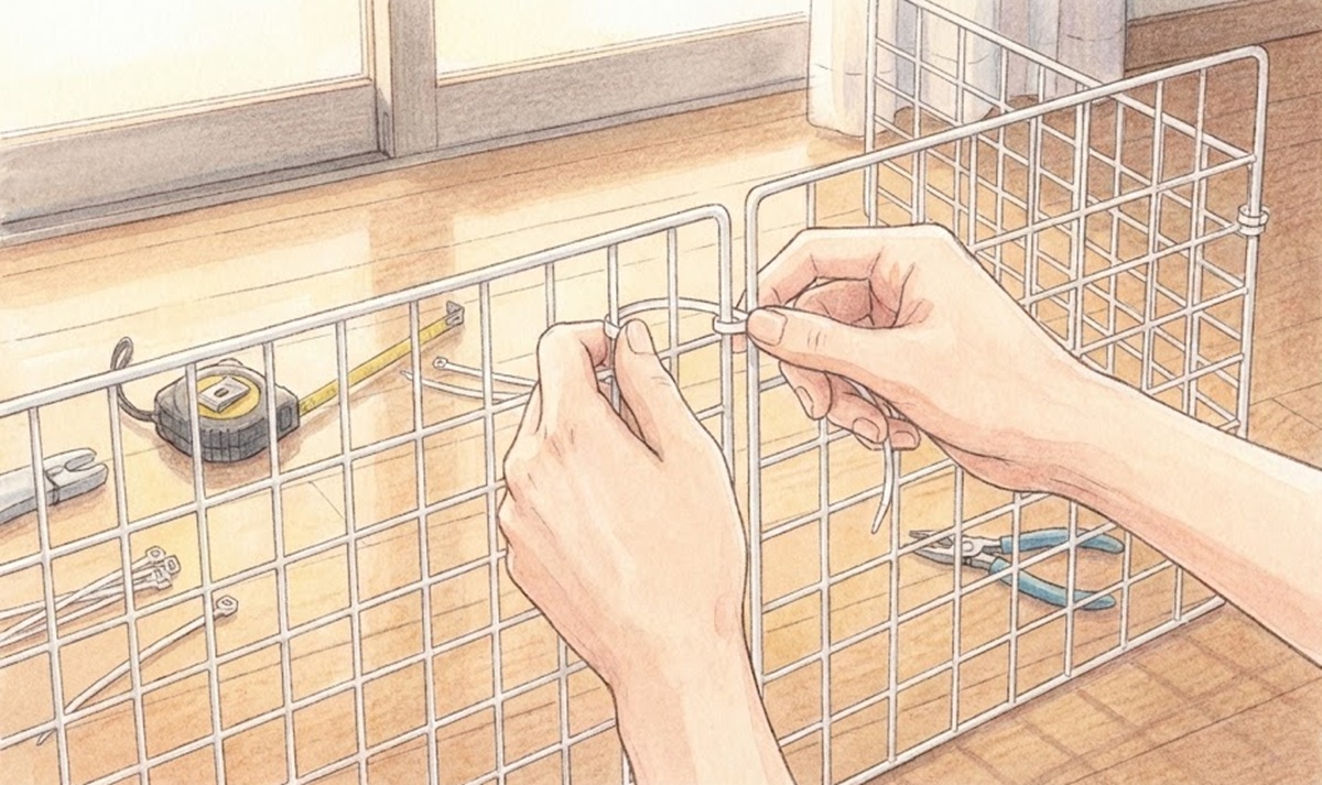 ロボット掃除機収納をワイヤーネットでDIYする手順