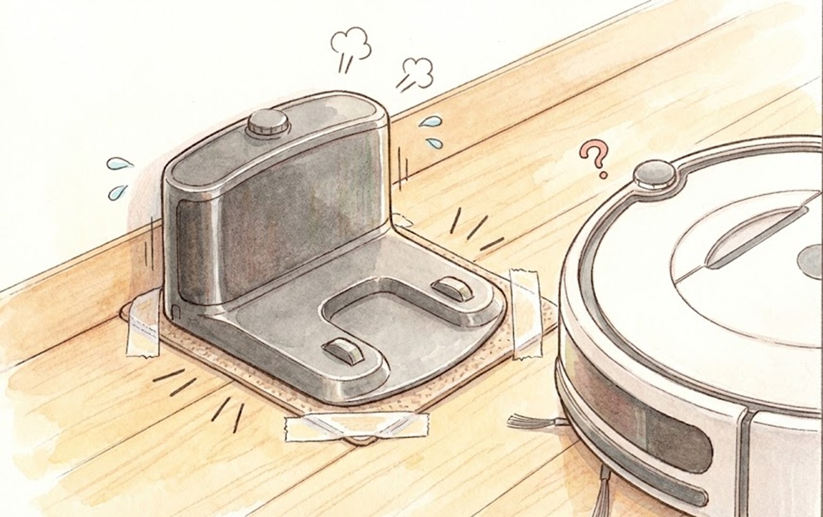 ロボット掃除機の基地が動くのを防ぐ固定方法