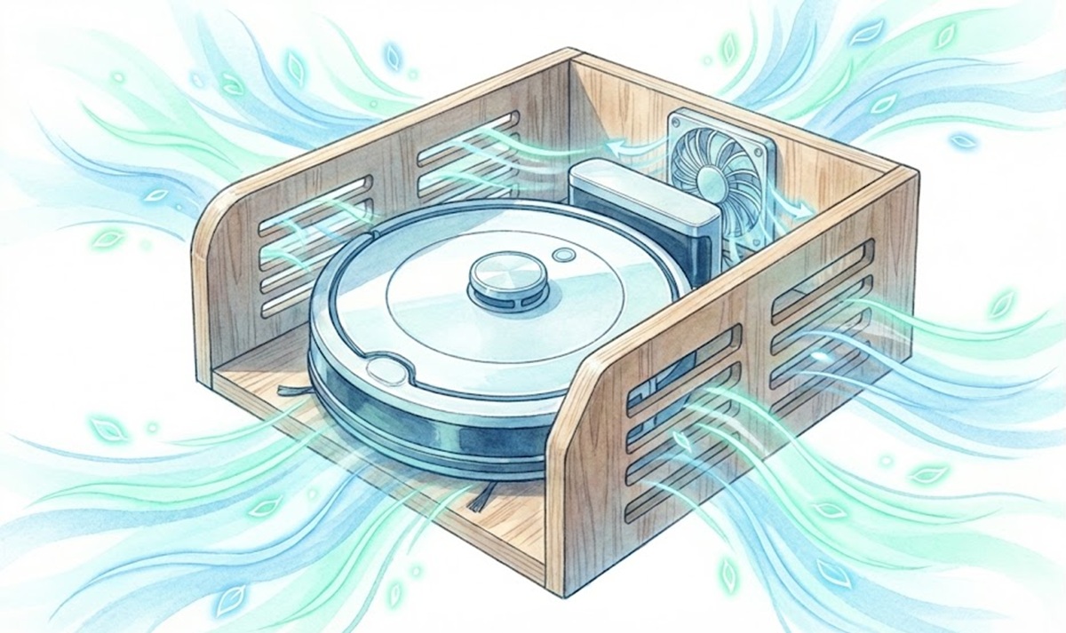 ロボット掃除機基地内に熱がこもらない排熱対策